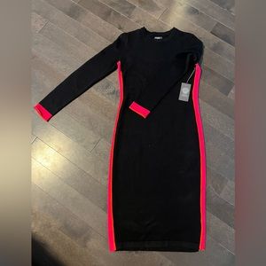 Vince Camuto black long sleeve dress with orange and pink detail. Size XS.